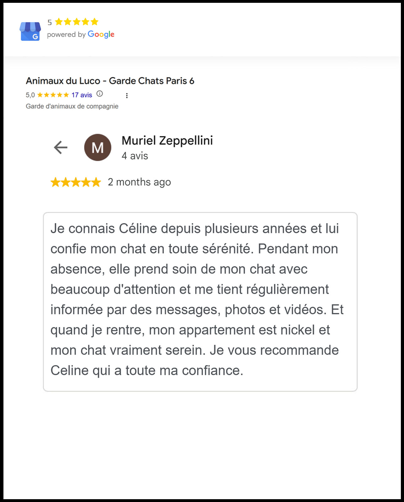 Avis Google - Céline