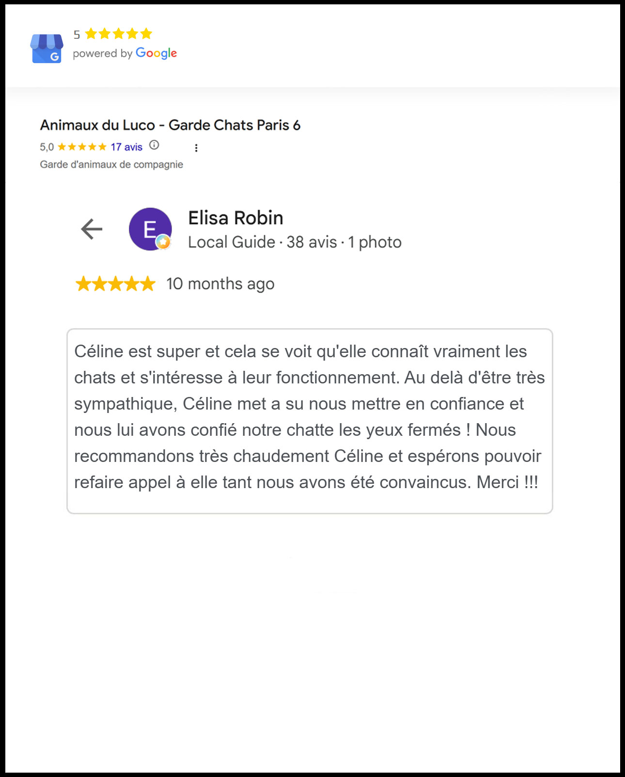 Avis Google - Céline